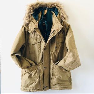 Zara Man Lined Cargo Style Jacket w/ Fur Hood